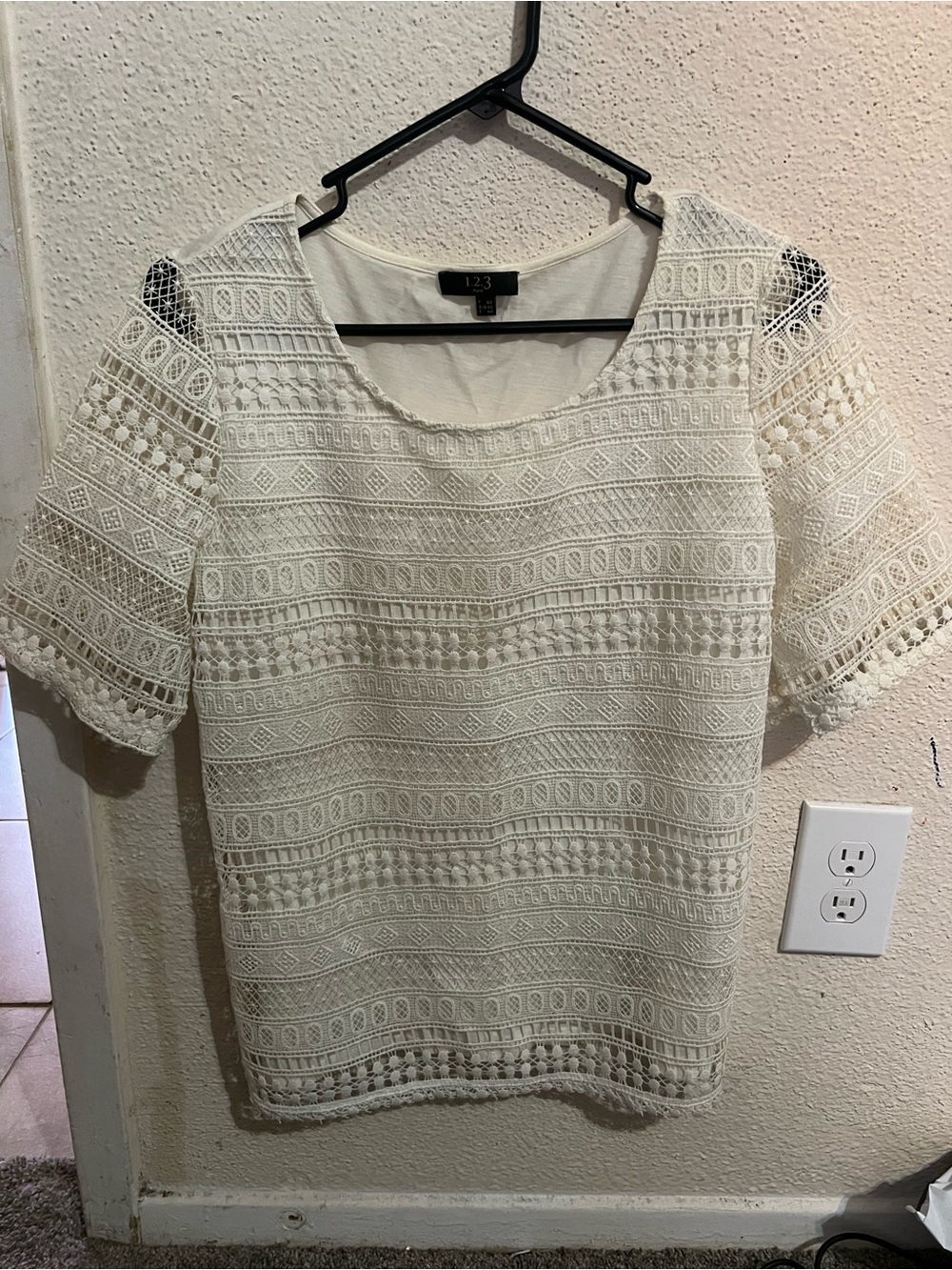 White Lace Short Sleeve Blouse by